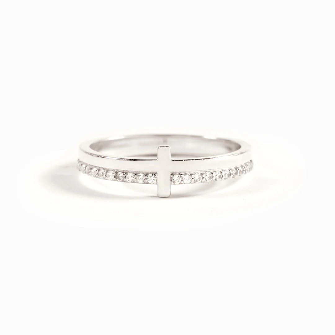 Sterling Silver Elegant Geometric Cross Plating Rings display picture 2