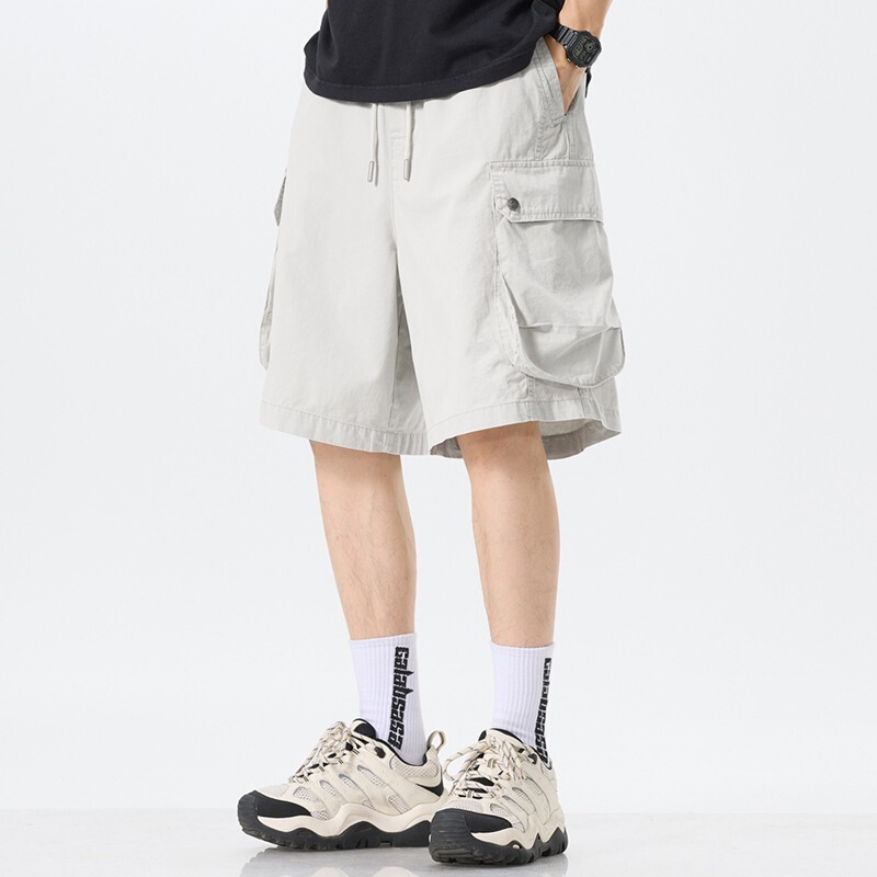 Men's Pure Cotton Work Pants, New Style, Loose Fit, Straight Wide-Leg Pants, Wrinkle-Free, Washable, Men's Five-Point Pants, Trendy