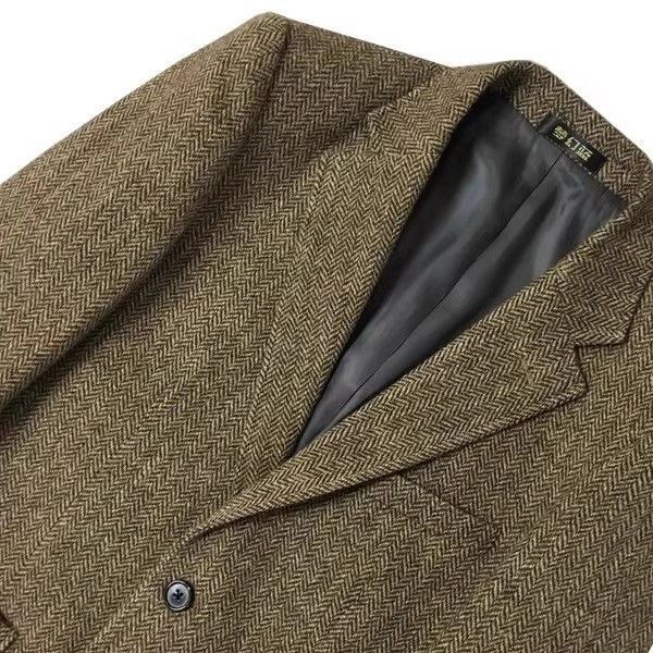 Winter New Men's Retro British-Style Tweed Herringbone Casual Slim-Fit Jacket European and American Wool Coat