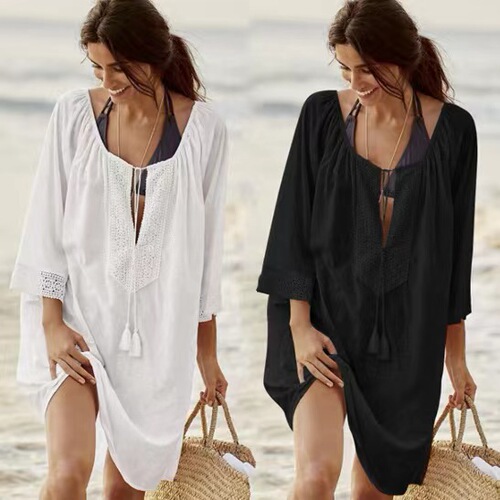 Bestselling Summer Fashion Plus Size Women's Sun Protection V-Neck Loose Beach Cover-up Dress