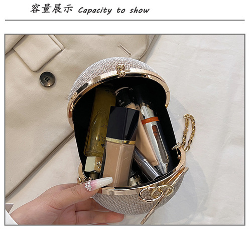 Evening bag, glittering bright diamond shoulder bag, round full diamond bag, women's handbag, fashionable diamond crossbody bag, women's bag