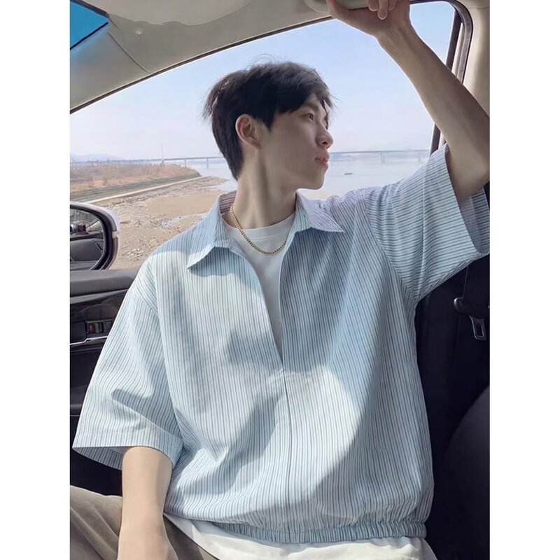 A Touch of Sweetness: Retro Striped Oversized Shirt for Women, 2025 Autumn Collection, Stylish Loose and Lazy Style Shirt 92061