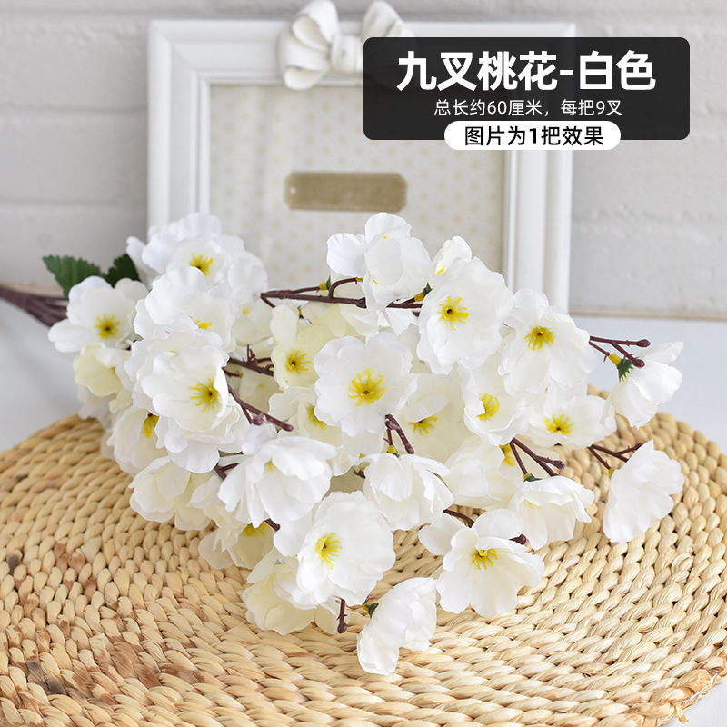 Simulación de ramas de flor de durazno, ramas de flor de ciruelo de cera falsa, flores de cerezo, flores de plástico, flores falsas, arreglos florales de piso, decoración de árboles de paisaje