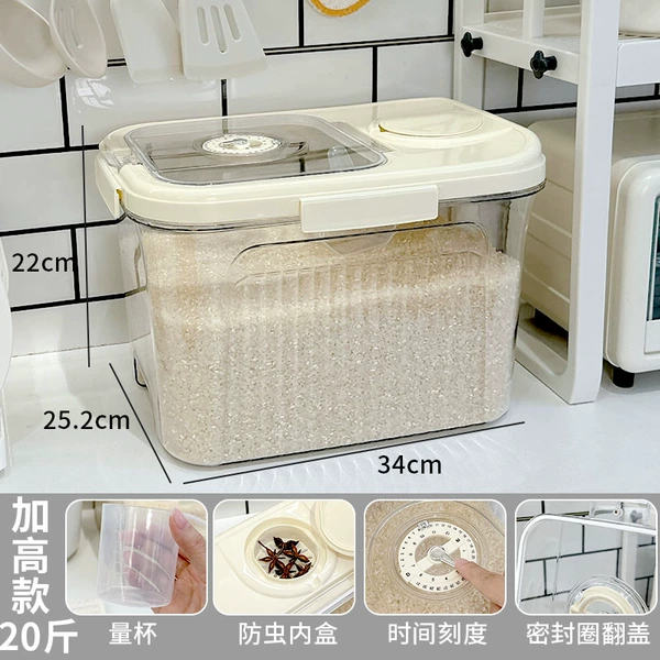 Large sealing rice barrel-creamy white is about 20 pounds of rice for measuring cup