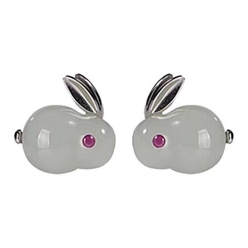 Jade Rabbit Set Imitating Natural Hetian Jade Ring, Ancient Gold Inlaid Jade Agate Rabbit Necklace, Cute Rabbit  Rabbit Year