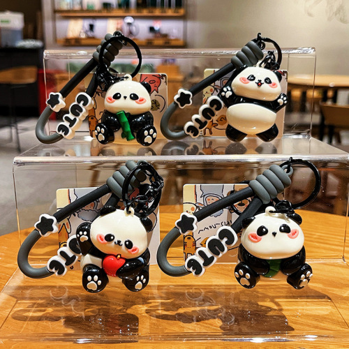 Original UV electroplating cartoon panda keychain cute high-end doll keychain couple bag pendant gift