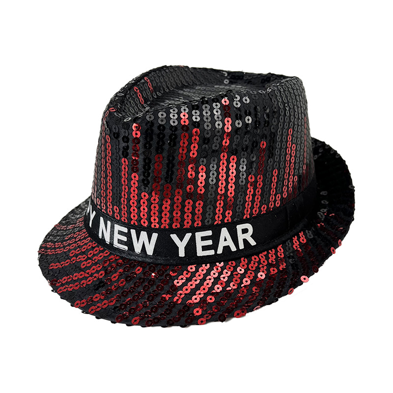 Feliz año nuevo transfronterizo feliz año nuevo partido gorra de jazz sequinilla gorra de jazz color brillante