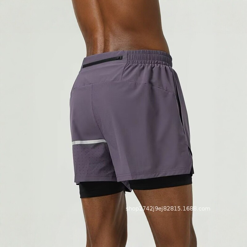 Men's quick-drying athletic shorts, featuring a two-piece design to prevent exposure, suitable for running, fitness, and training; breathable and lightweight summer shorts Men's quick-drying athletic shorts, featuring a two-piece design to prevent exposure, suitable for running, fitness, and training; breathable and lightweight summer shorts