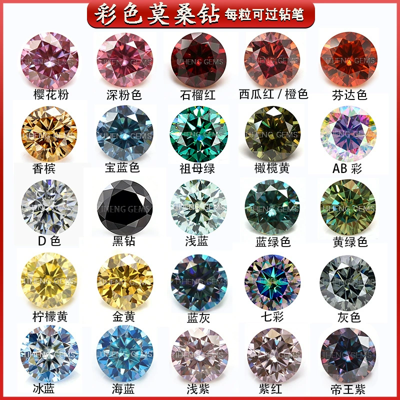 Round eight hearts and eight arrows colored moissanite naked stone ring face red blue green yellow champagne fanta pink diamond stone matching stone