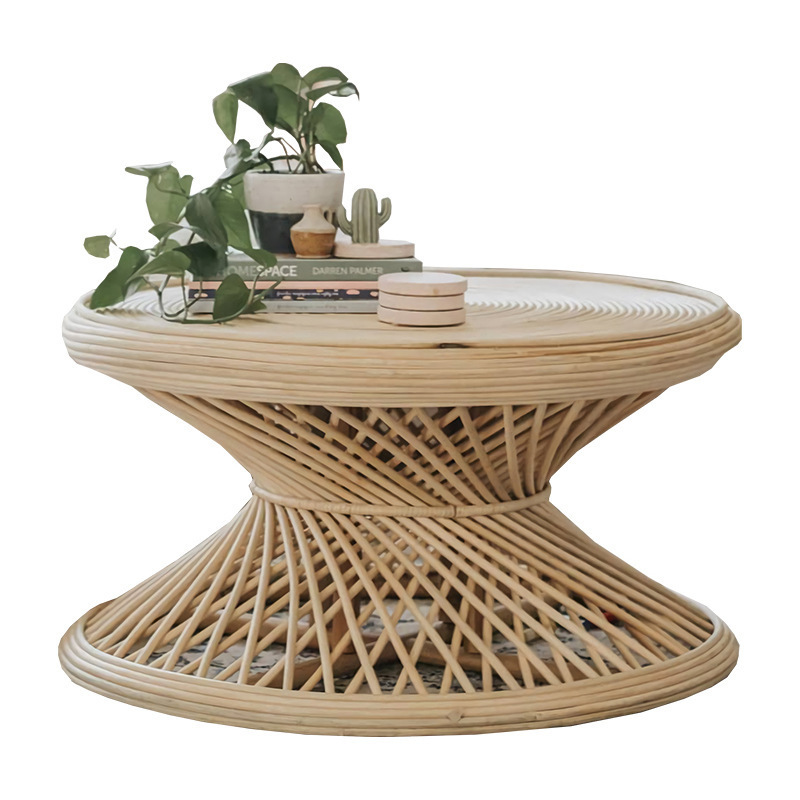 Ins verdadera mesa de té redonda de caña retro del sudeste asiático pequeña mesa redonda de estilo natural simple alojamiento de caña real redonda de caña varias casas pequeñas