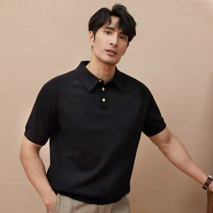 Verano nueva camiseta de punto con solapa camiseta de hielo de manga corta para hombres delgada polo comercial camiseta comercio exterior al por mayor transfronterizo