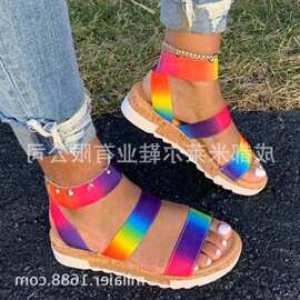 独立站外贸新款彩虹女凉鞋露趾不系鞋带的随意的休闲凉鞋Sandals