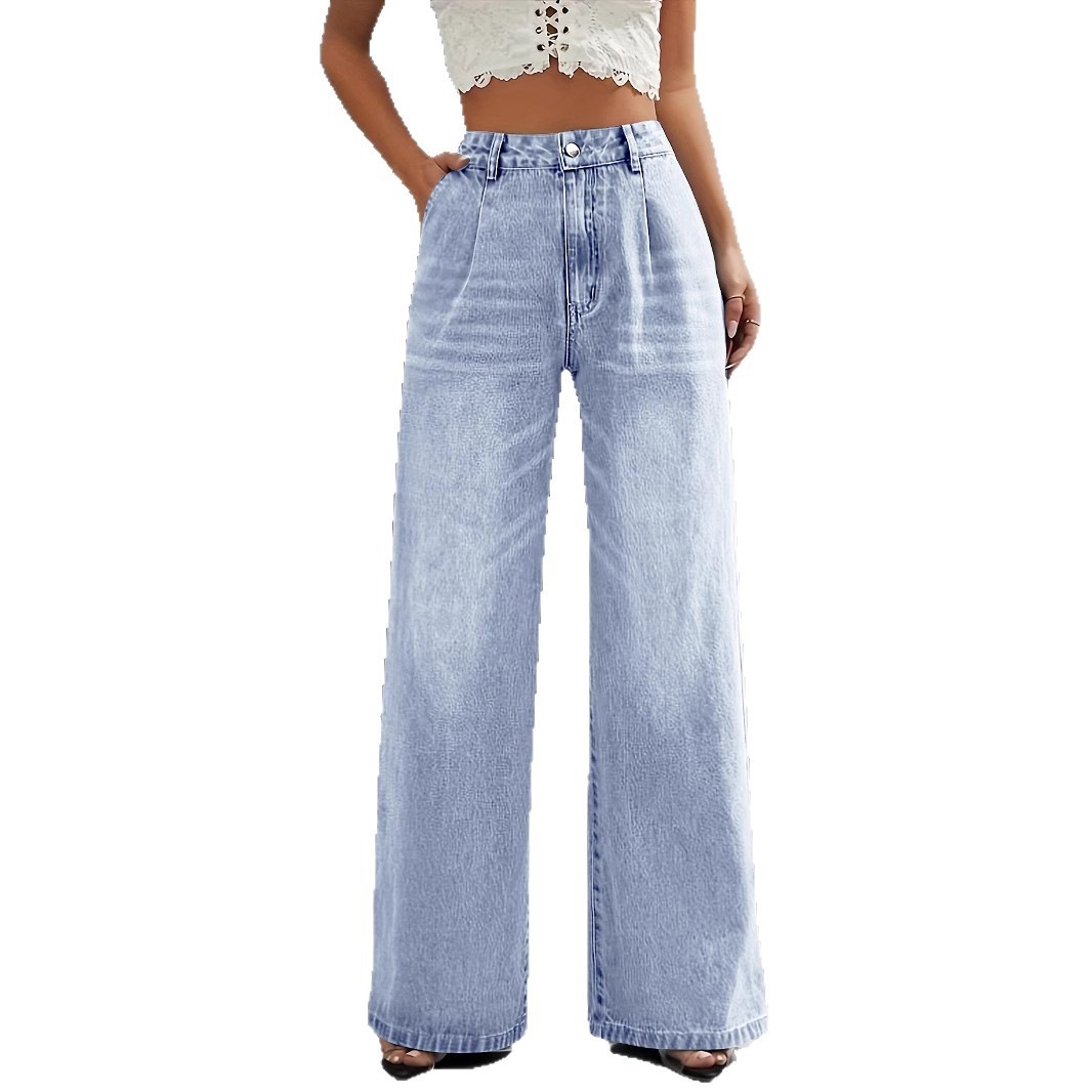 Jeans de Tiro Alto y Corte Recto para Mujer de Mezclilla de Algodón, Efecto Lavado, para Uso Casual image 6