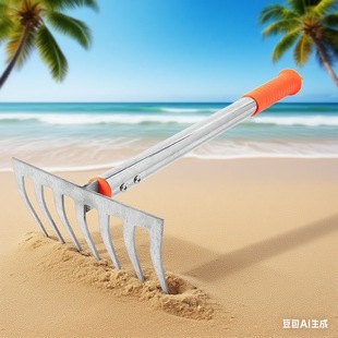 Beach Tool Agricultural Soil Rake Multifunctional Vegetable Planting and Land Reclamation Seven-Tooth All-Steel Garden Rake