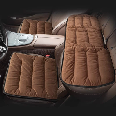 car seat cushion universal four seasons: Seat cushion, seat cover - thickened-down-three-piece-set-coffee-color