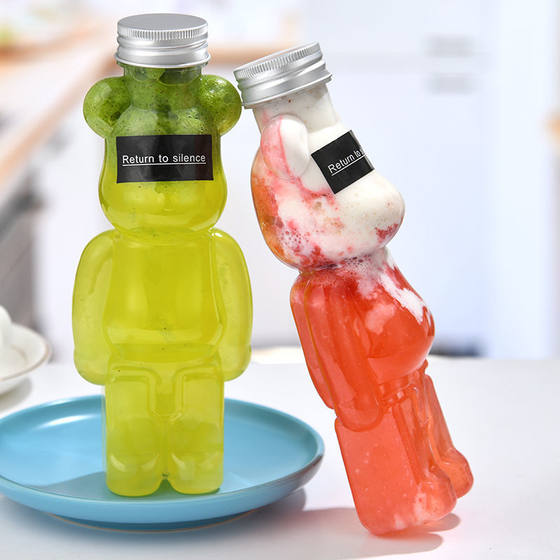 In stock plastic net red violent bear thickened milk tea juice cup creative cartoon disposable beverage bottle