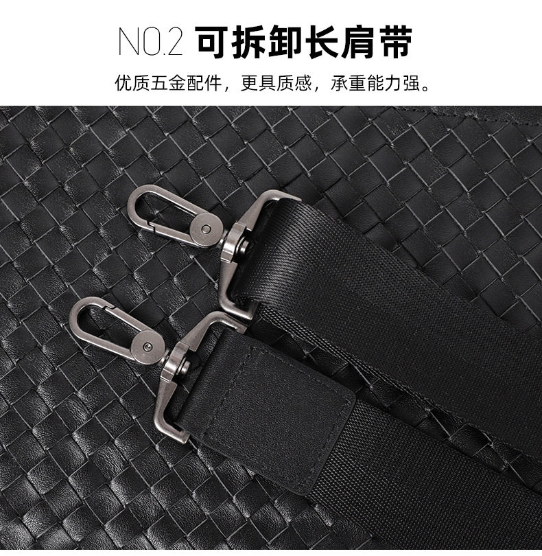 Túi xách nam da bò thật dệt tay cao cấp 40×13×29 cm, túi đeo vai công sở — Màu đen chi tiết 7