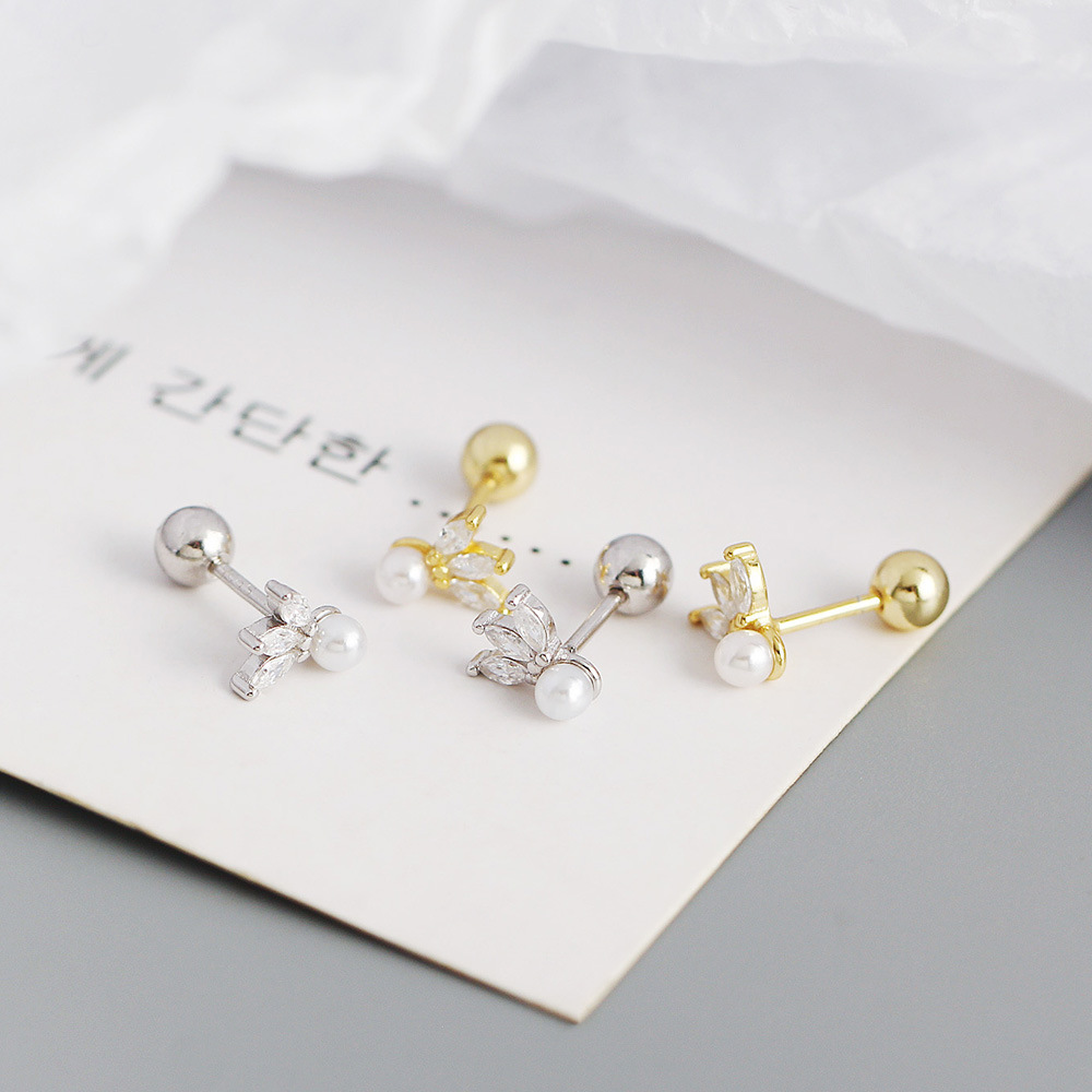 Ear Studs Classification 1 Pair Quantity 1 Pair 925 Sterling Silver Artificial Pearls Zircon Geometric Ear Studs