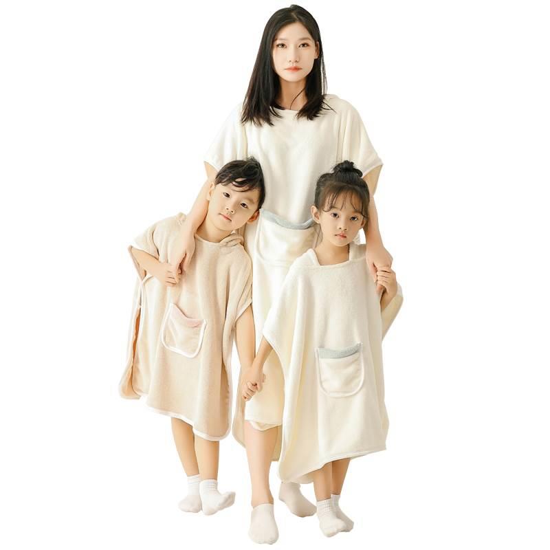 SS 어린이 목욕 가운 착용    성인 목욕 수건 여성의 흡수성 빠른 건조 겨울 후드 케이프 부모-자식 목욕