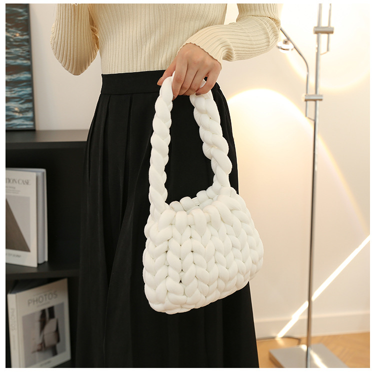 Women's Large Cotton Solid Color Cute Basic Square Open Underarm Bag display picture 7
