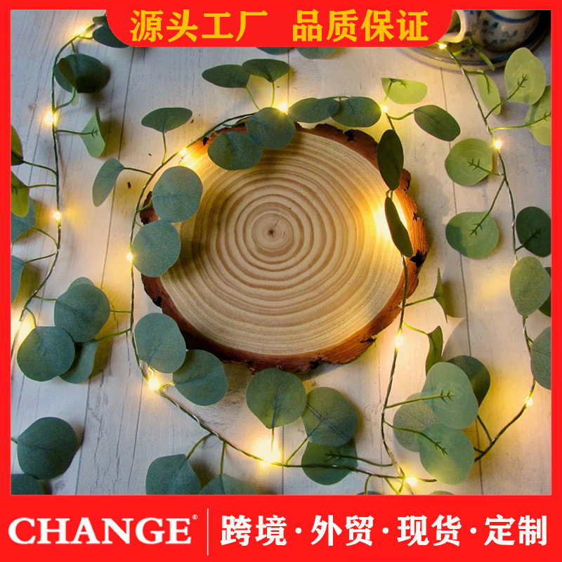 Simulated Green Plant Eucalyptus Leaf String Lights Led Eucalyptus Vine Wedding Decoration Garden Christmas Holiday Decorative Lights