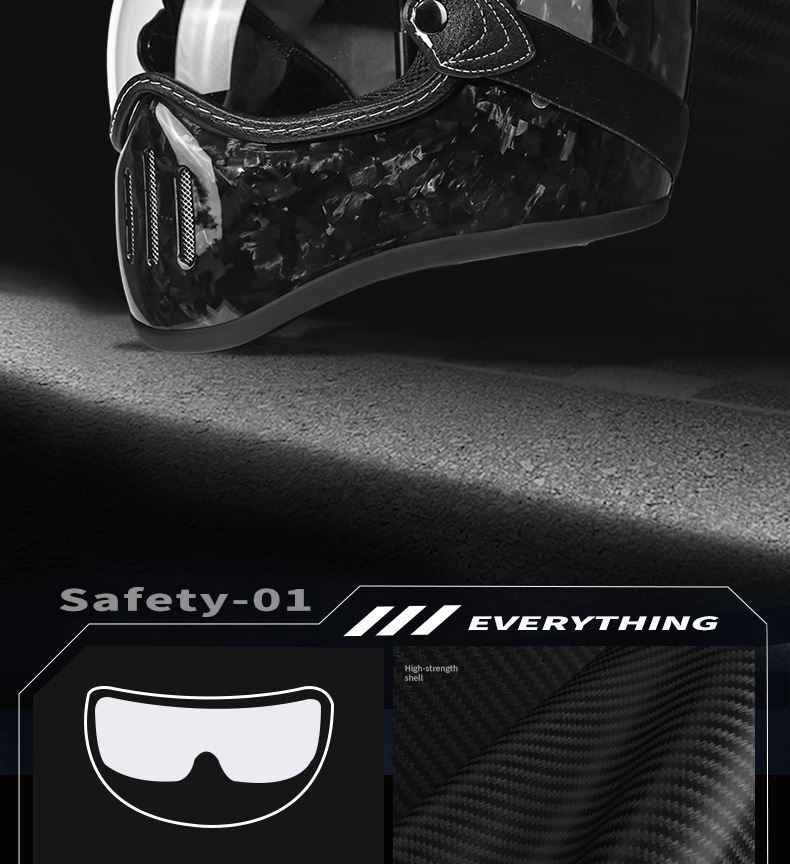 Carbon Fiber Retro Helmet Motorcycle Full-Face Helmet for Men and Women, Pig-Nose Helmet, Small Helmet Body, Harley Cruise American-Style Motorcycle