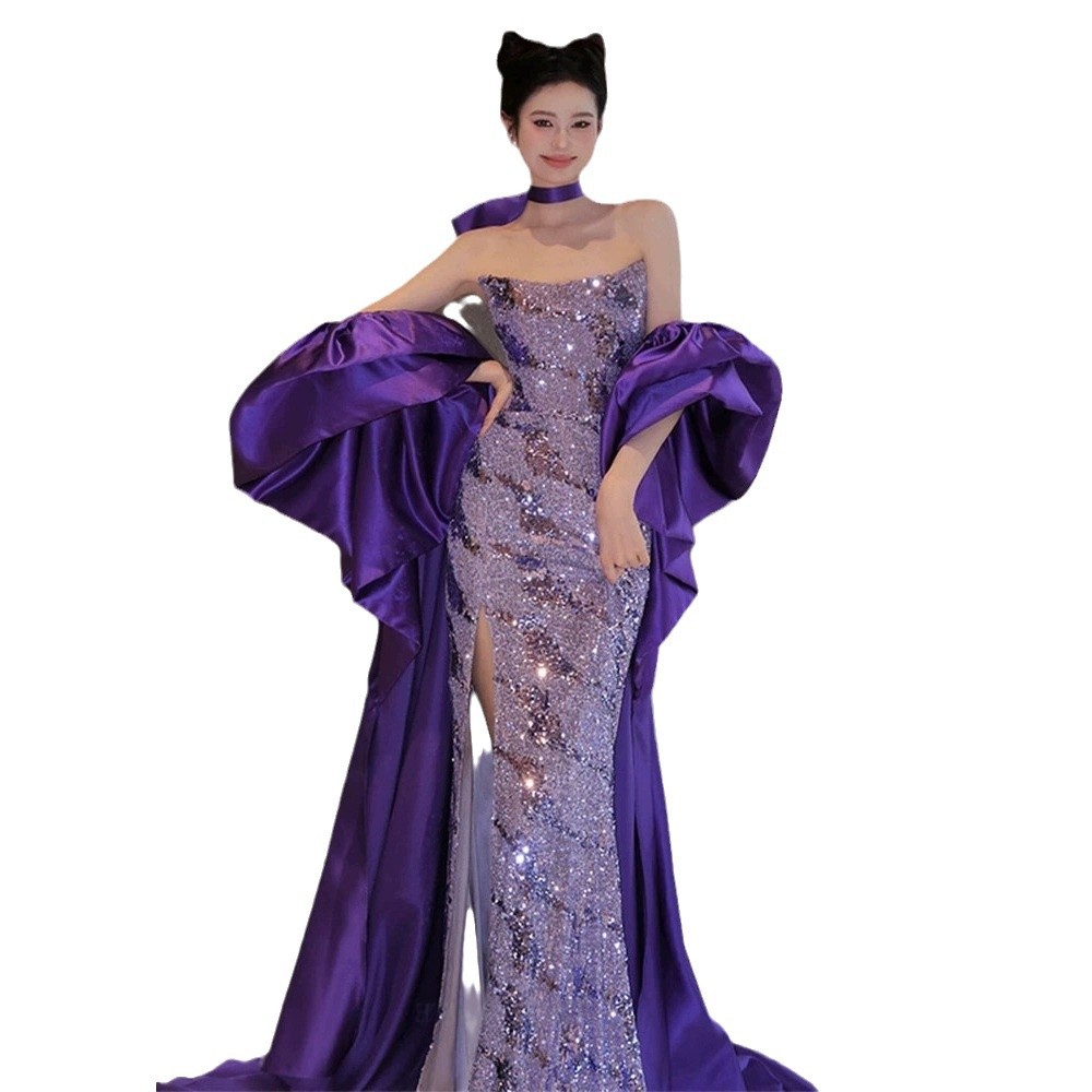Elegant Purple Mermaid Evening Gown for Women Sophisticated Birthday Party Bridal Toasting Dress Unique Style Understated Luxury_ecoleips.com
