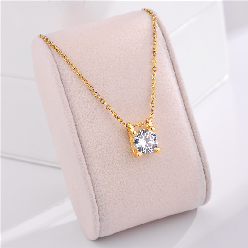 rose gold plated simple four claw single diamond pendant female versatile trend clavicle chain temperament titanium steel necklace_voghion.com
