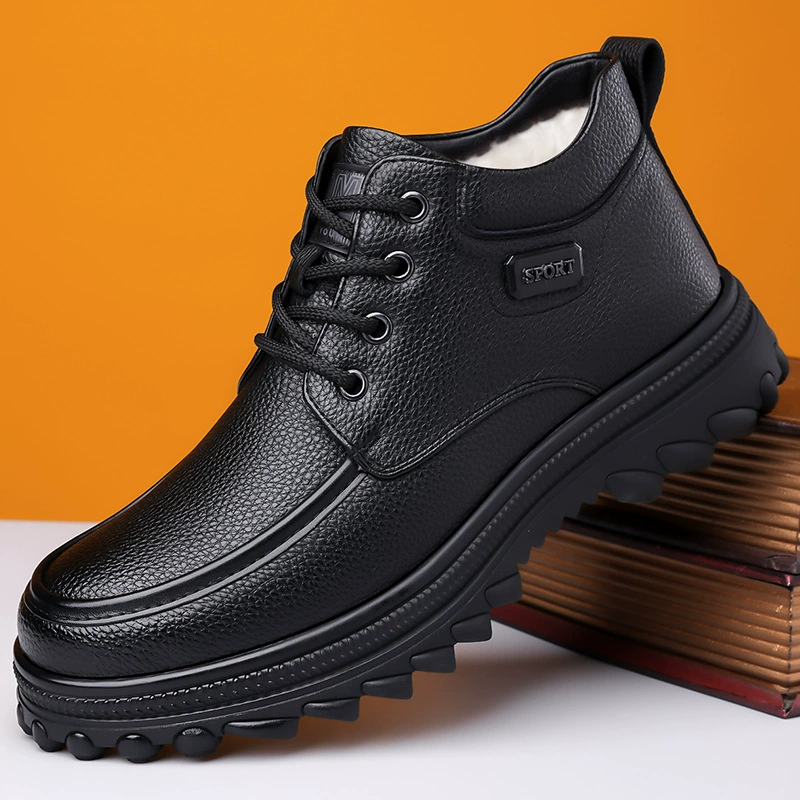 2024 зимний новый папа хлопчатобумажные туфли мужские кожаные шнуровки теплые снежные сапоги на молнии ножки хлопчатобумажные туфли 6308