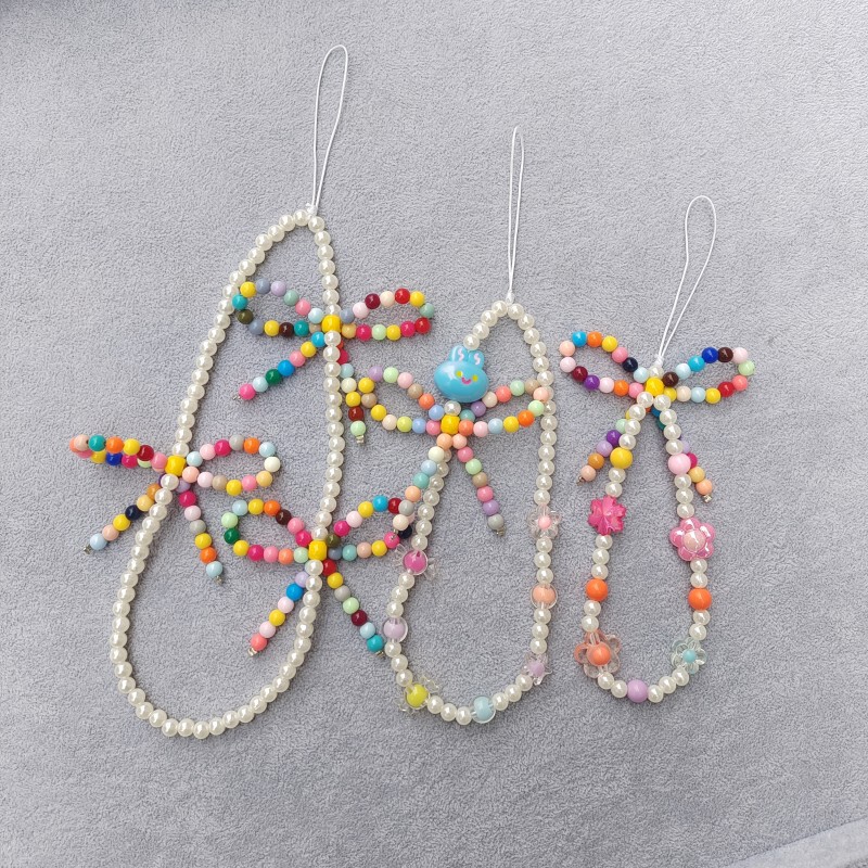 New Color Bow Mobile Phone Chain Beaded Mobile Phone Lanyard Rabbit Head Mobile Phone Case Pendant Drop-resistant Wrist Band for Women