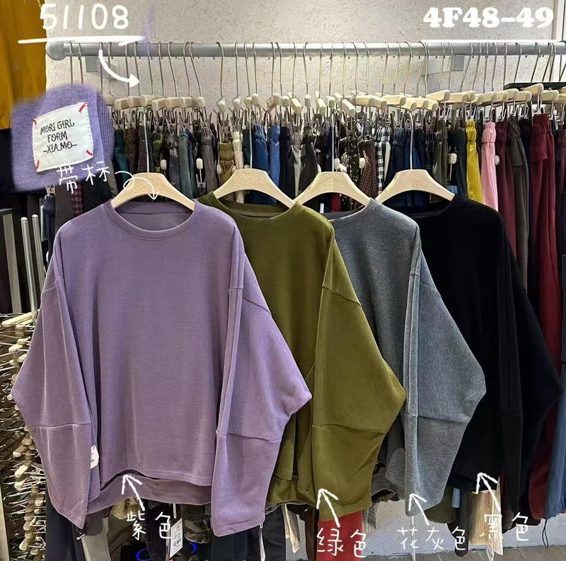 wj2025秋季新款女圆领日系卫衣绒衫ins外贸打底衫文艺风宽松炒色|undefined