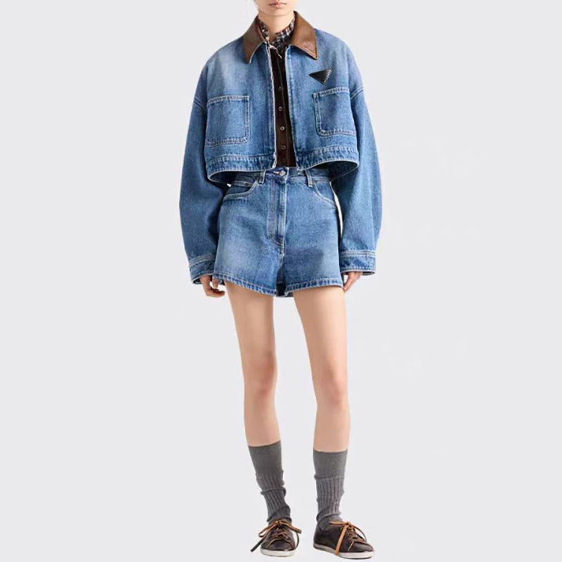 High-End Quality Jackets. In-Stock Prada-Style Denim Short Jackets for Women