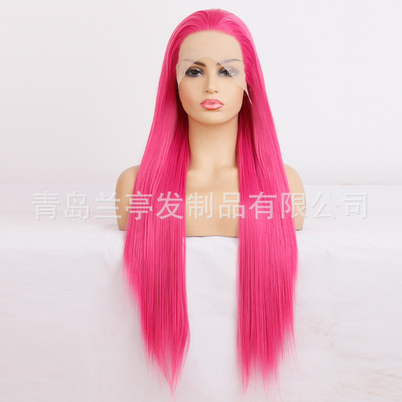 European and American wig matte chemical fiber front lace wig headgear pink ladies long straight hair factory a generation of hair European and American wig matte chemical fiber front lace wig headgear pink ladies long straight hair factory a generation of hair