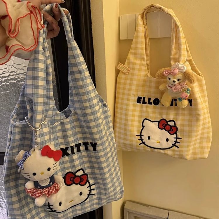 Cute Hello Kitty Shoulder Bag Girl's Heart Large Capacity Handbag High-value All-match Cartoon Canvas Bag Shopping Bag