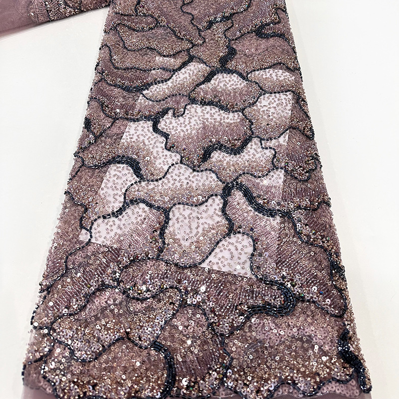Tubo de cuentas bordado de alta gama cuentas bordado sequinado tela de red de encaje ondulado fondo DIY estilo Hepburn vestido de boda tela
