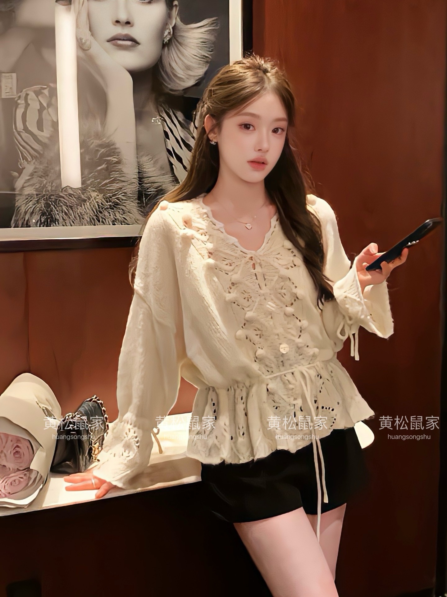 Atmospheric knitted white woolen sweater