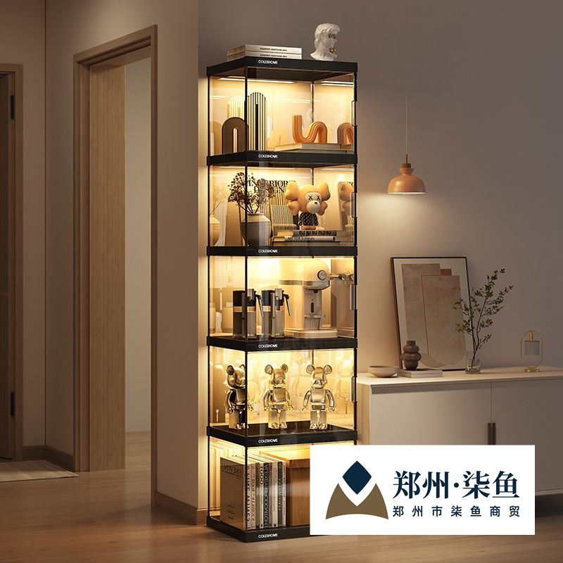 Bookcase Display Cabinet with Door Dust-Proof Bookshelf Storage Grids Cabinet Transparent Hand-Made Storage Model Floor-Standing Display Cabinet