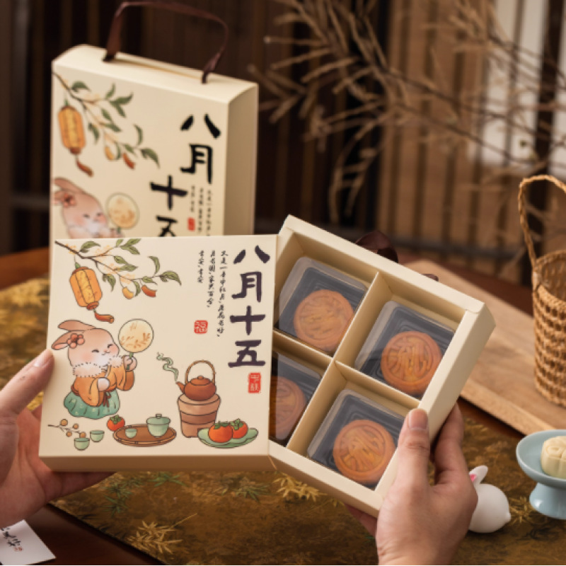 2025新款中秋礼盒包装盒4粒6粒简约流心月饼盒国风蛋黄酥手提空盒
