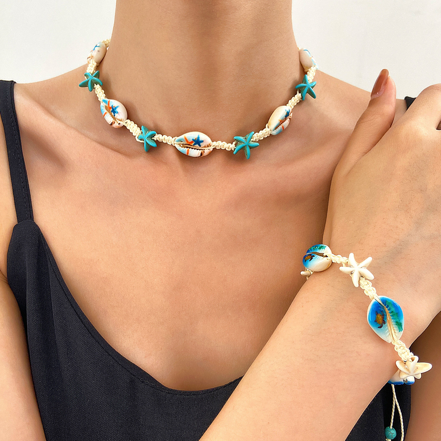 41g Weight Necklace Classification Titanium Steel Chain Material 1 Piece Quantity Masquerade Occasion Alloy Material Starfish, Shell Pattern Women's Gender Beaded Design Retro, Classic Style Style Retro Classic Style Starfish Shell Arylic Alloy Beaded Necklaces Wholesale 8