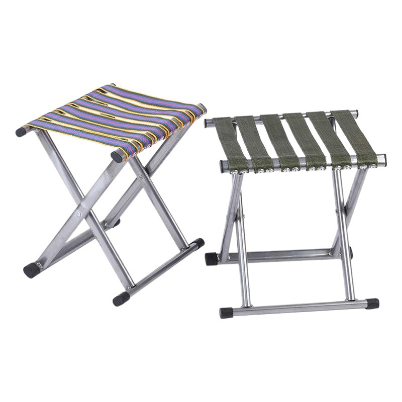 Flat Tube Folding Stool Portable Folding Stool for Home Use Thickened Iron Stool for Camping Fishing Small Folding Stool