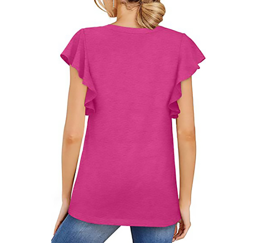 Femmes T-shirt Manche Courte T-shirts Impression Froufrous Décontractée Petites Fleurs Couleur Unie display picture 3