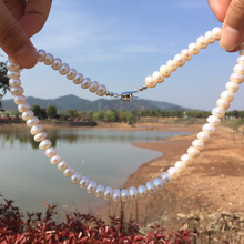 扁圆7-8mm白色珍珠项链 强光淡水天然馒头形妈妈链锁骨链颈链批发