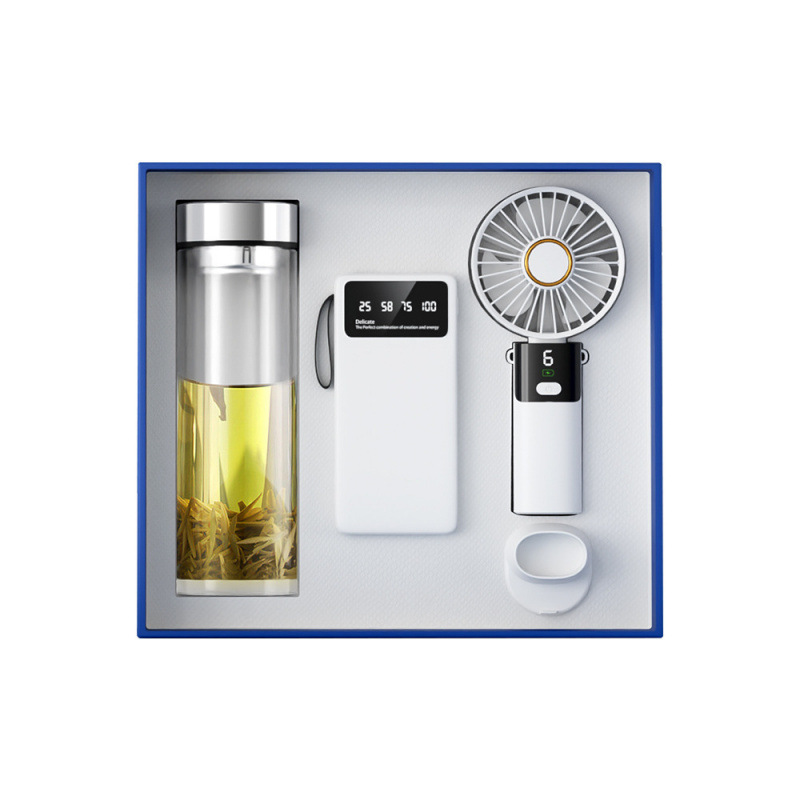 Summer Business Gift Glass Fan Set Customized Logo Opening Gift Company Event Souvenir Gift Box