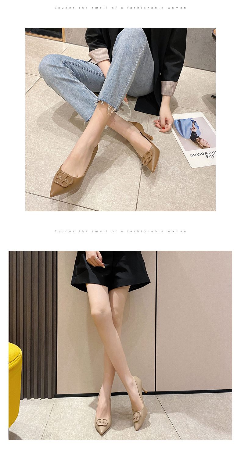 Giày cao gót nữ mũi nhọn kiểu lười, gót 7 cm, phong cách Hàn Quốc — Kaki 7CM chi tiết 7
