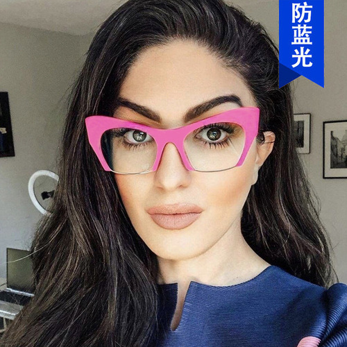 2022新款半框猫眼个性平光镜防蓝光眼镜框潮流女士走秀街拍眼镜架