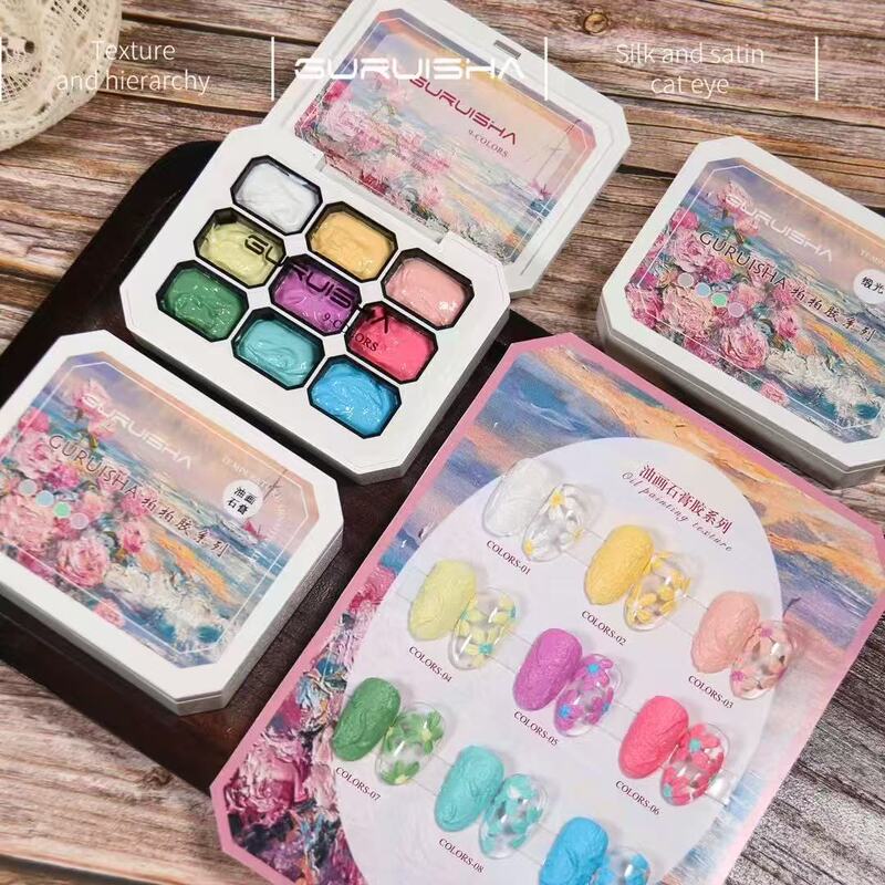Nine-Grid Macaron Color Series No-Wash Oil Painting Solid Plaster Glue Painted Glue Stereo Nail Art Painted Glue in Stock