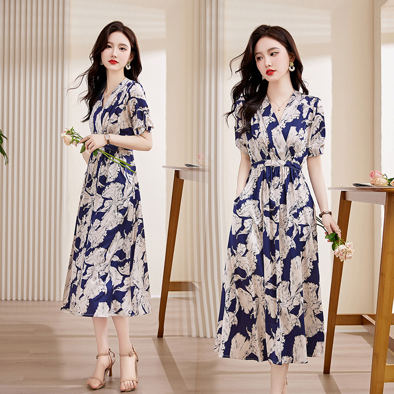 Brand Mulberry Silk Middle-Aged Mom Dress 2025 New Fashion Printed Elegant Slimming A-Line Dress