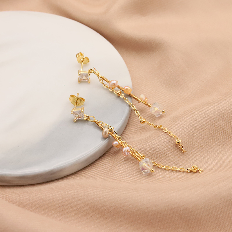 Aretes de perlas de agua dulce ligeras de lujo aretes de perlas de agujas de plata s925 aretes de joyería chapados en oro real de 18 quilates mujeres