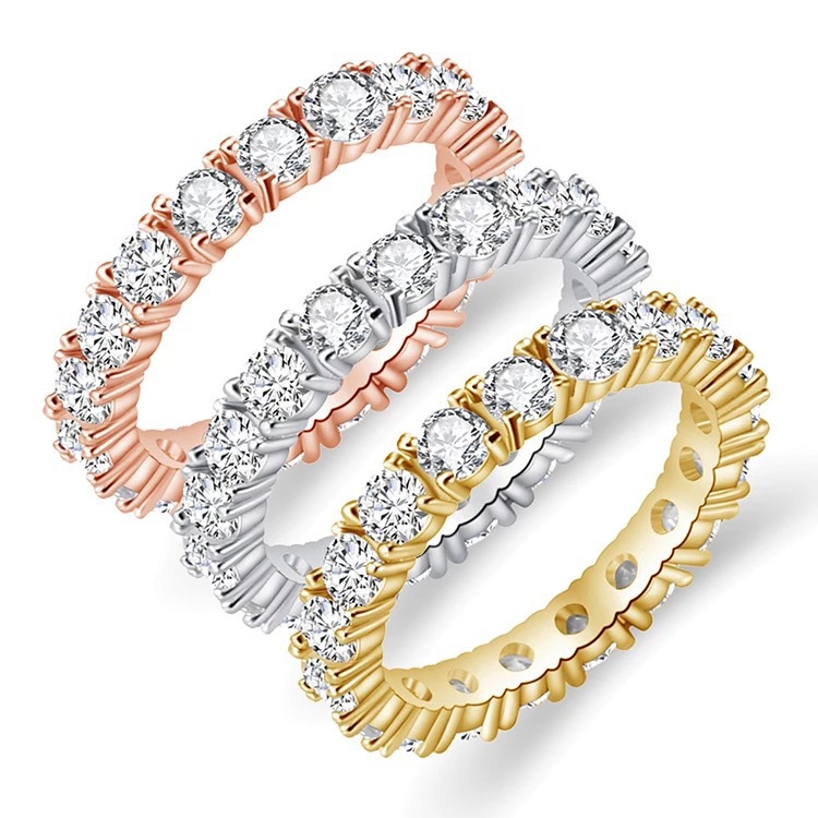 Fashionable Single Row Full Diamond Ring For Women Unique Round Ring_voghion.com