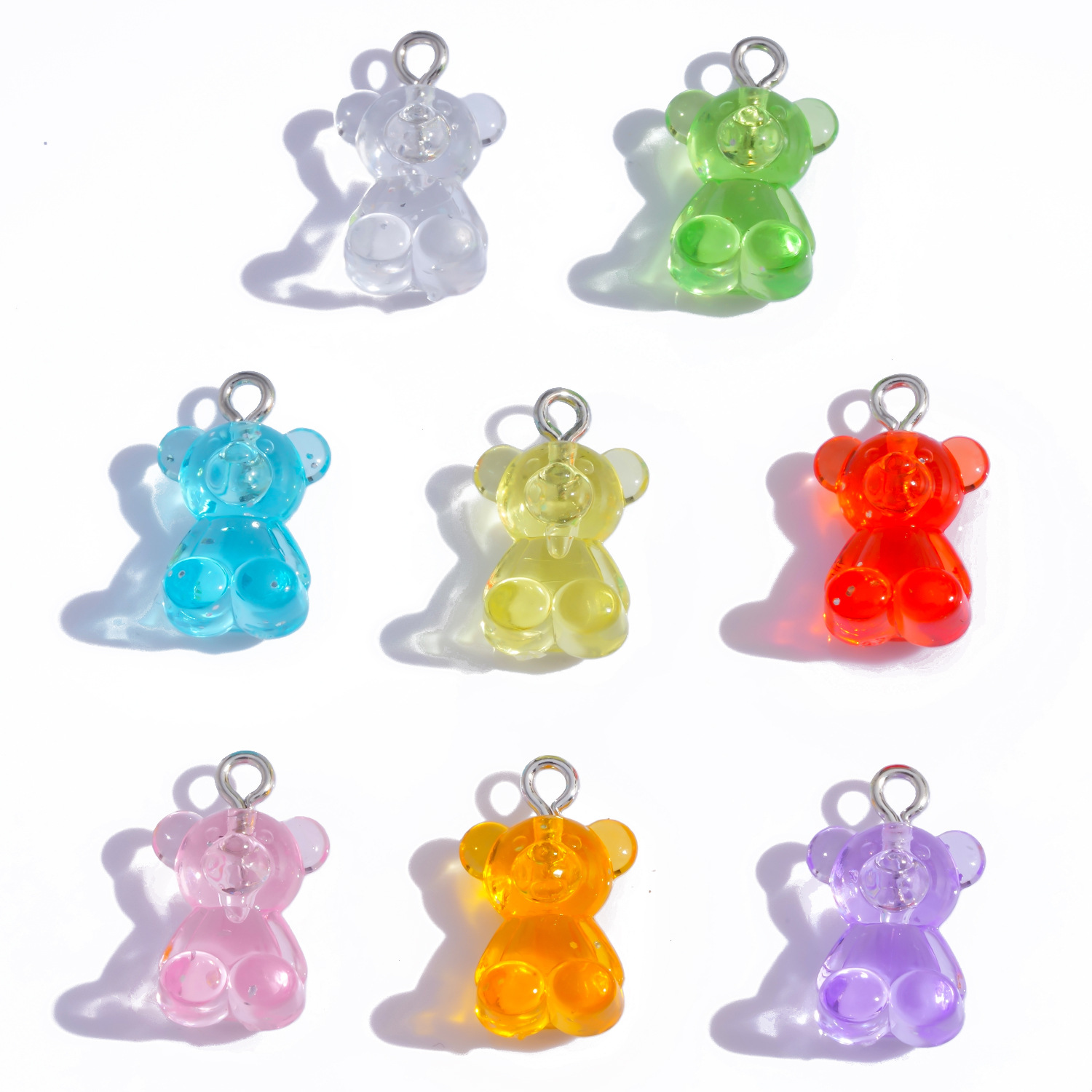 跨境热销透明彩色立体小熊树脂挂件DIY饰品配件项链包钥匙扣吊坠